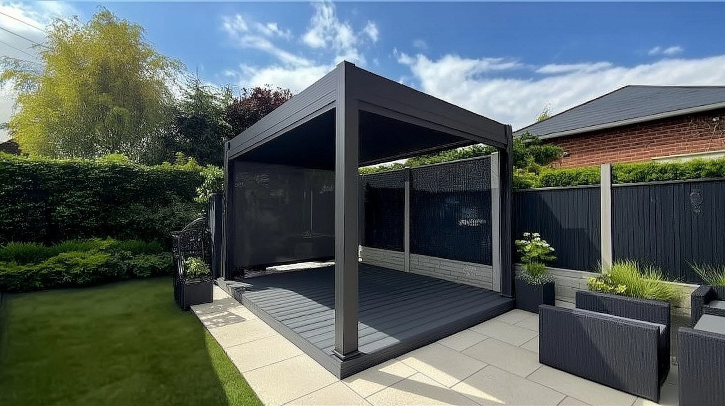 Hartman Como Aluminium Pergola (3x3 m & 4x3 m) – Adjustable Louvered Roof with Solar LED Lights