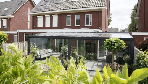 Deponti Giallo Plus – Spacious Glass Roof Aluminium Veranda with Wide Span Design