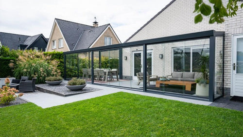 Deponti Giallo Plus – Spacious Glass Roof Aluminium Veranda with Wide Span Design