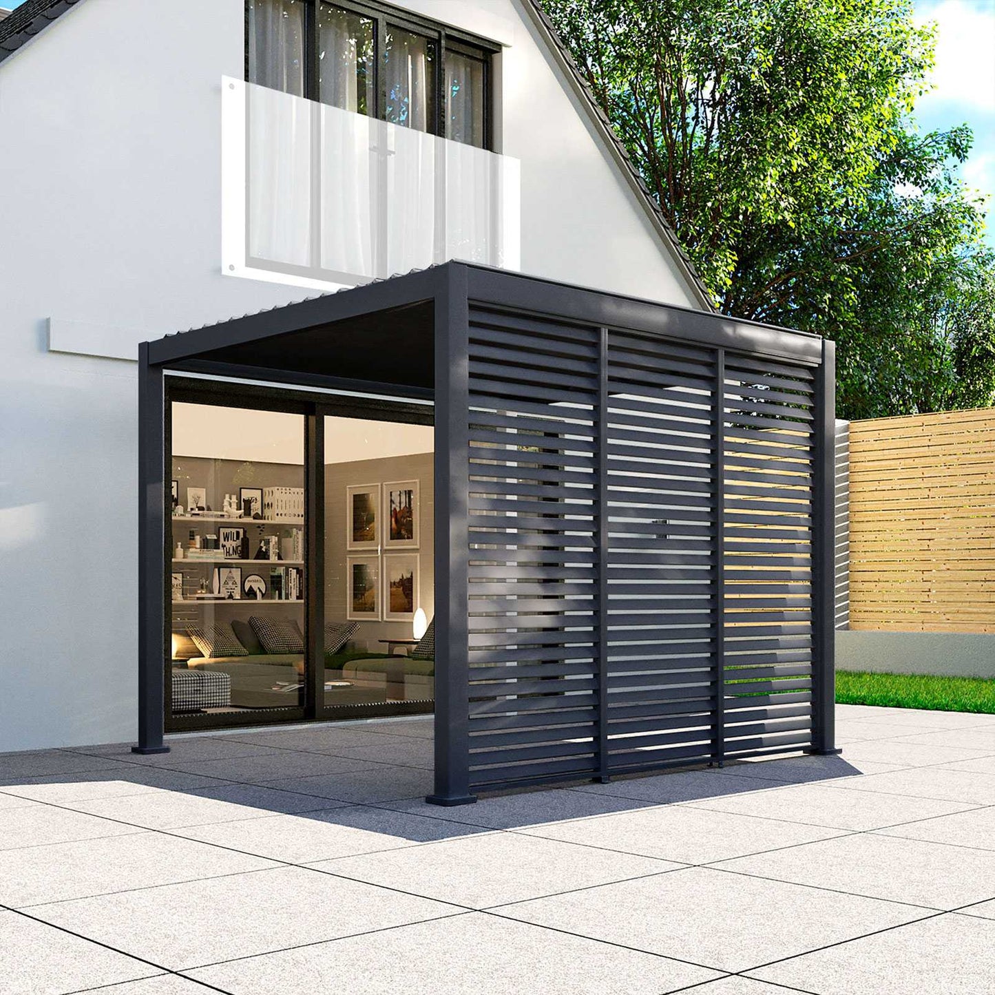 Nova Titan Fixed Louvred Side Wall Panel | Aluminium Pergola Privacy Screen | Grey & Pebble | 1m, 1.2m & 1.33m
