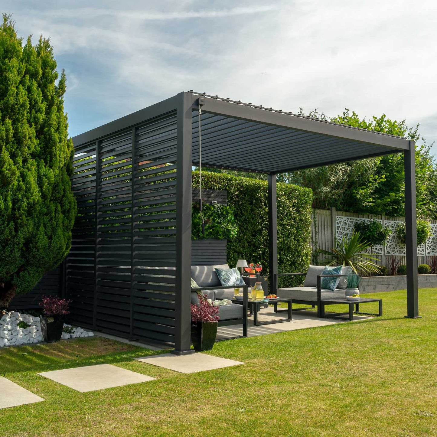 Nova Titan Fixed Louvred Side Wall Panel | Aluminium Pergola Privacy Screen | Grey & Pebble | 1m, 1.2m & 1.33m