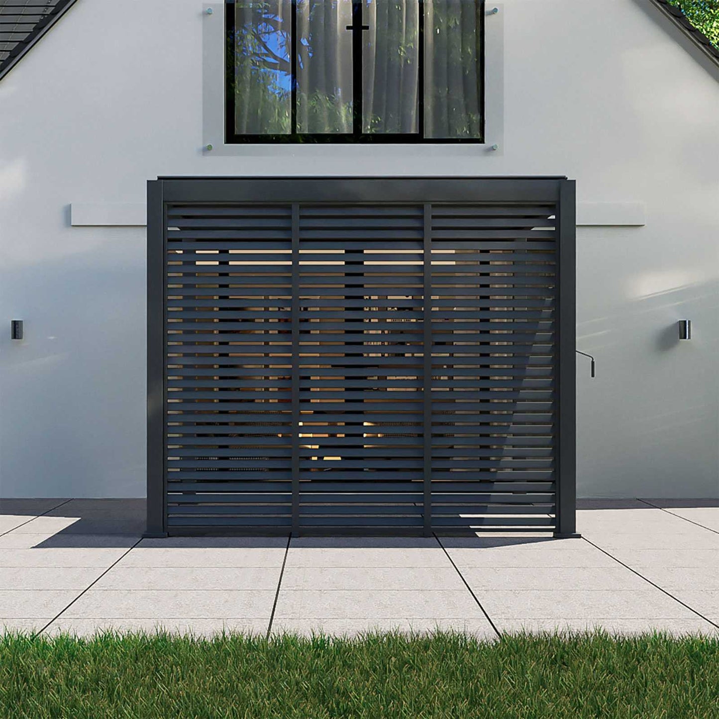 Nova Titan Fixed Louvred Side Wall Panel | Aluminium Pergola Privacy Screen | Grey & Pebble | 1m, 1.2m & 1.33m