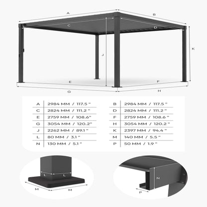 Nova Luna Aluminium Louvred Roof Pergola | Galvanised Steel Garden Pergola with Manual Opening Roof - PERGOLA PACKAGE