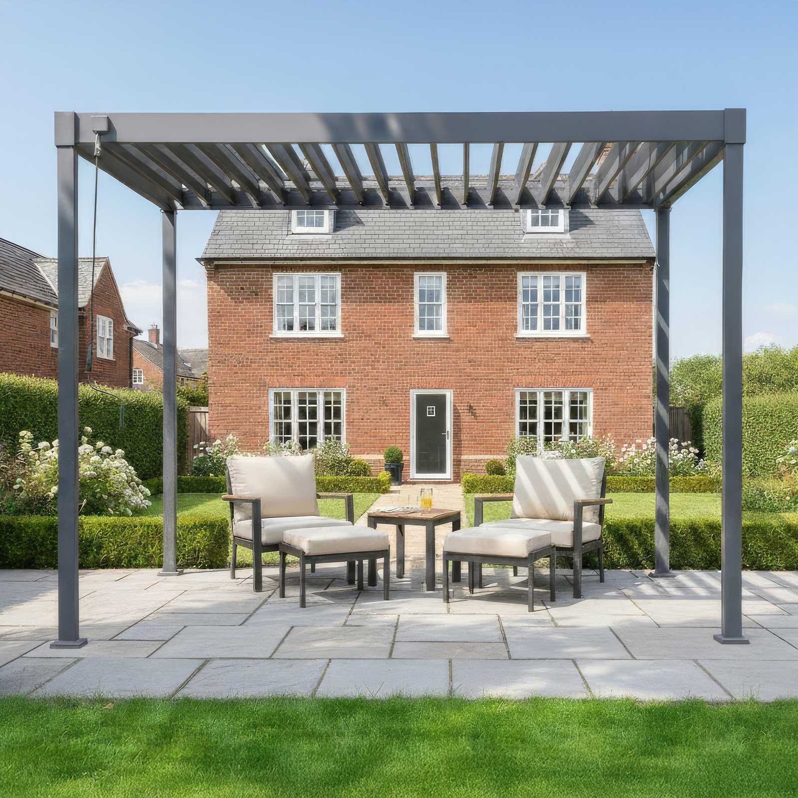 Nova Luna Aluminium Louvred Roof Pergola | Galvanised Steel Garden Pergola with Manual Opening Roof