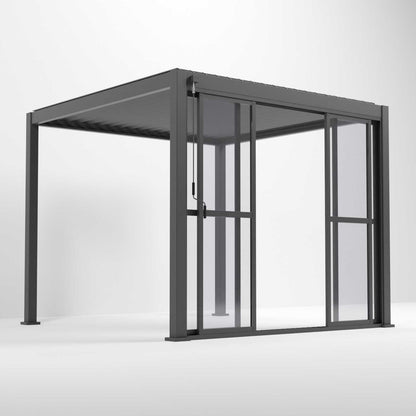 Nova Titan Pergola with Clear Sliding Doors | Aluminium Louvred Pergola – 3m, 3.6m & 4m | Grey