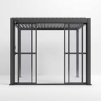 Nova Titan Pergola with Clear Sliding Doors | Aluminium Louvred Pergola – 3m, 3.6m & 4m | Grey