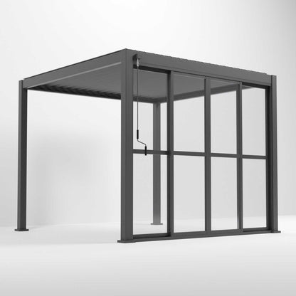 Nova Titan Pergola with Clear Sliding Doors | Aluminium Louvred Pergola – 3m, 3.6m & 4m | Grey
