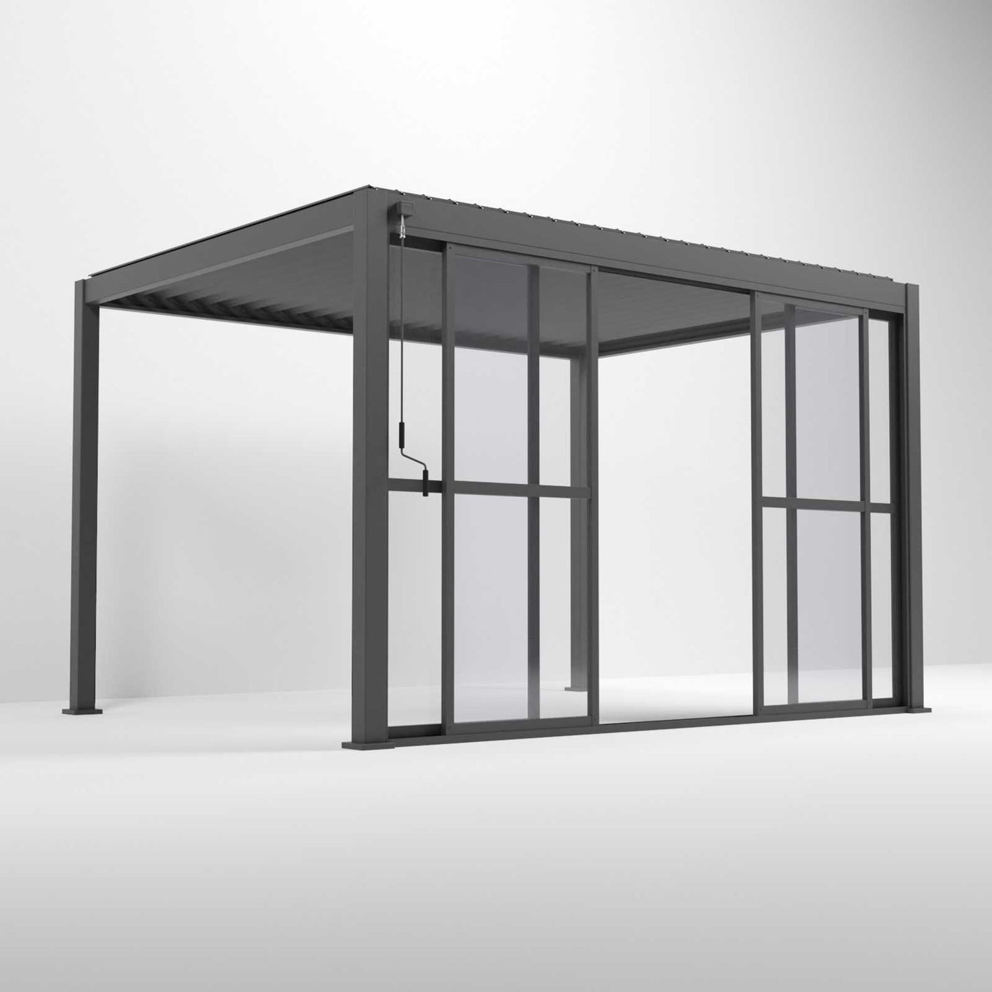 Nova Titan Pergola with Clear Sliding Doors | Aluminium Louvred Pergola – 3m, 3.6m & 4m | Grey