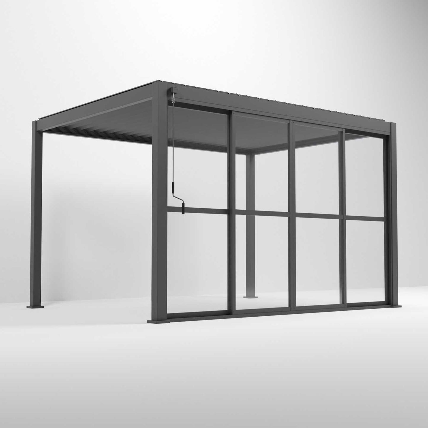 Nova Titan Pergola with Clear Sliding Doors | Aluminium Louvred Pergola – 3m, 3.6m & 4m | Grey