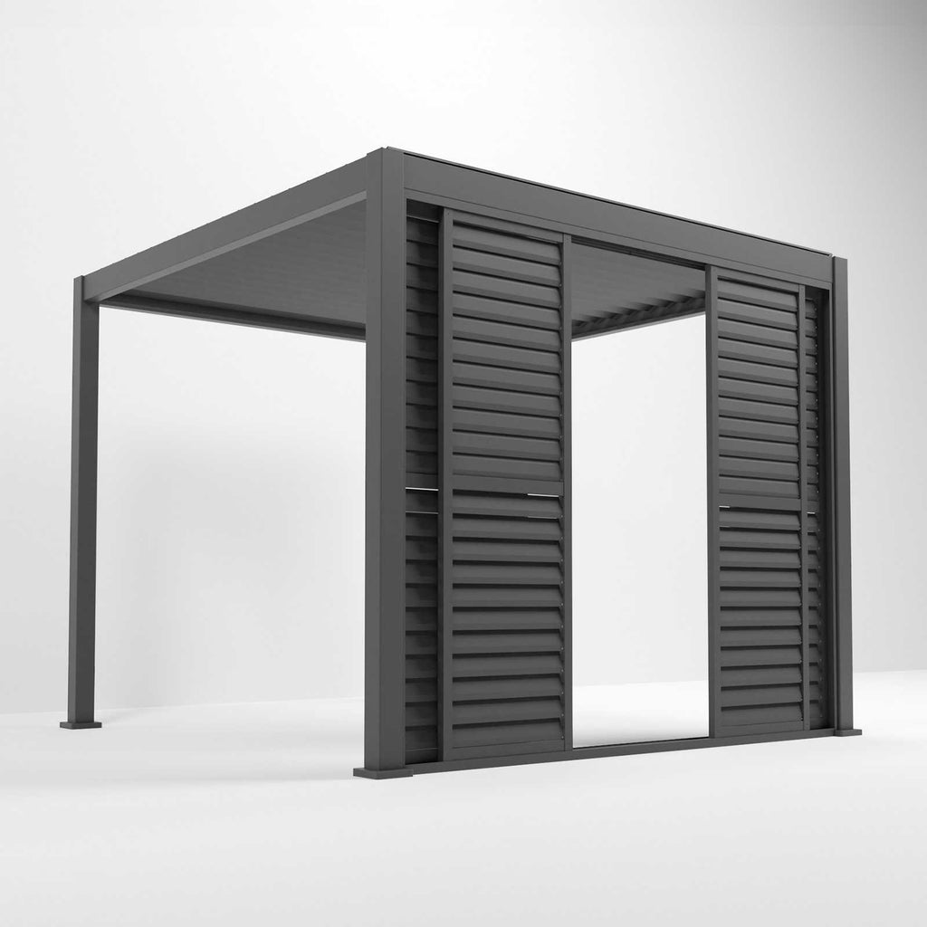 Nova Titan Aluminium Adjustable Louvre Sliding Doors — Grey | 3m, 3.6m & 4m | Pergola Side Wall Privacy Screen | RAL 7015 Slate Grey | UK