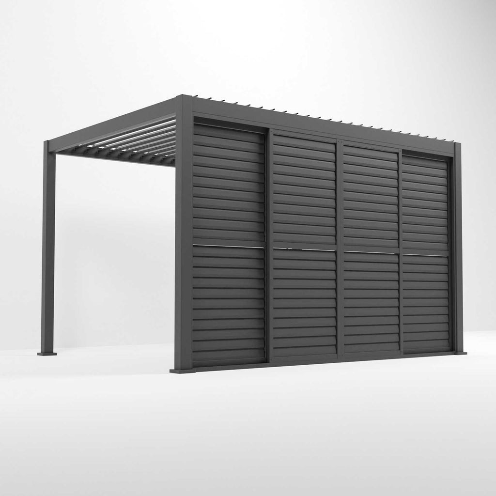 Nova Titan Aluminium Adjustable Louvre Sliding Doors — Grey | 3m, 3.6m & 4m | Pergola Side Wall Privacy Screen | RAL 7015 Slate Grey | UK