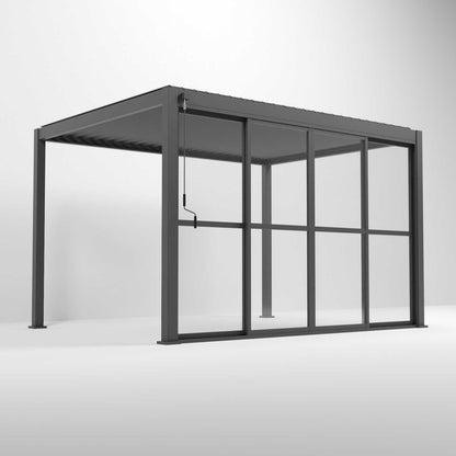 Nova Titan Pergola with Clear Sliding Doors | Aluminium Louvred Pergola – 3m, 3.6m & 4m | Grey