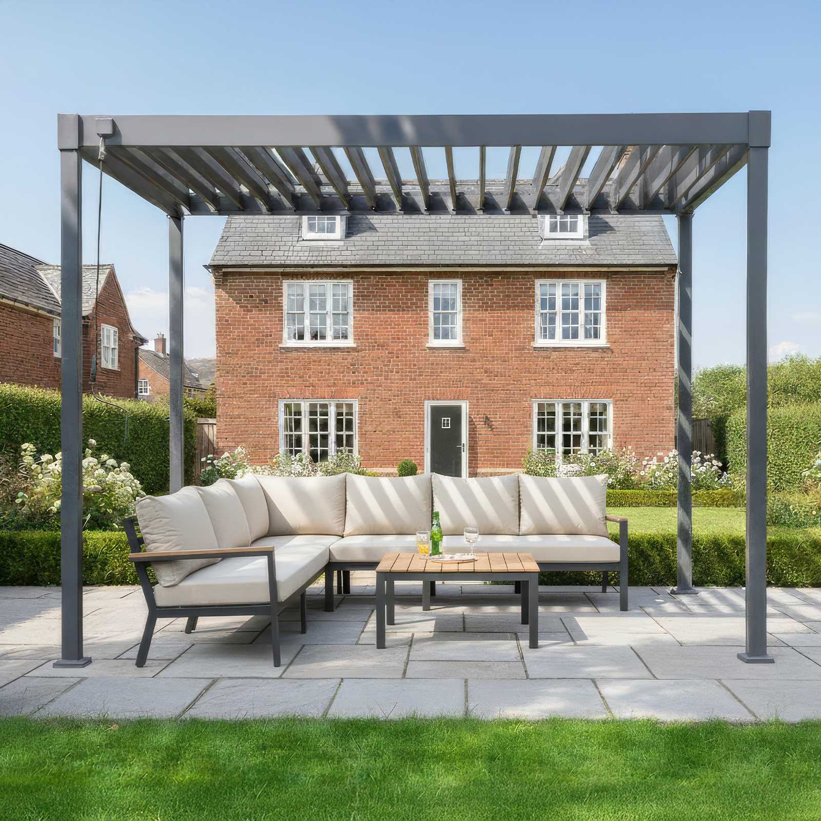Nova Luna Aluminium Louvred Roof Pergola | Galvanised Steel Garden Pergola with Manual Opening Roof