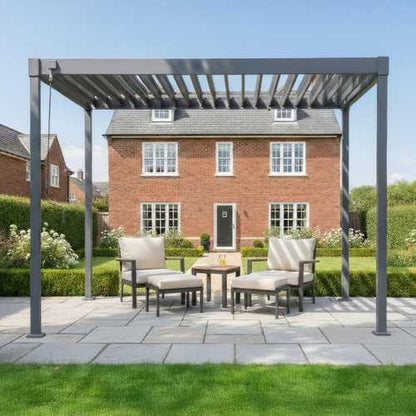 Nova Luna Aluminium Louvred Roof Pergola | Galvanised Steel Garden Pergola with Manual Opening Roof - PERGOLA PACKAGE