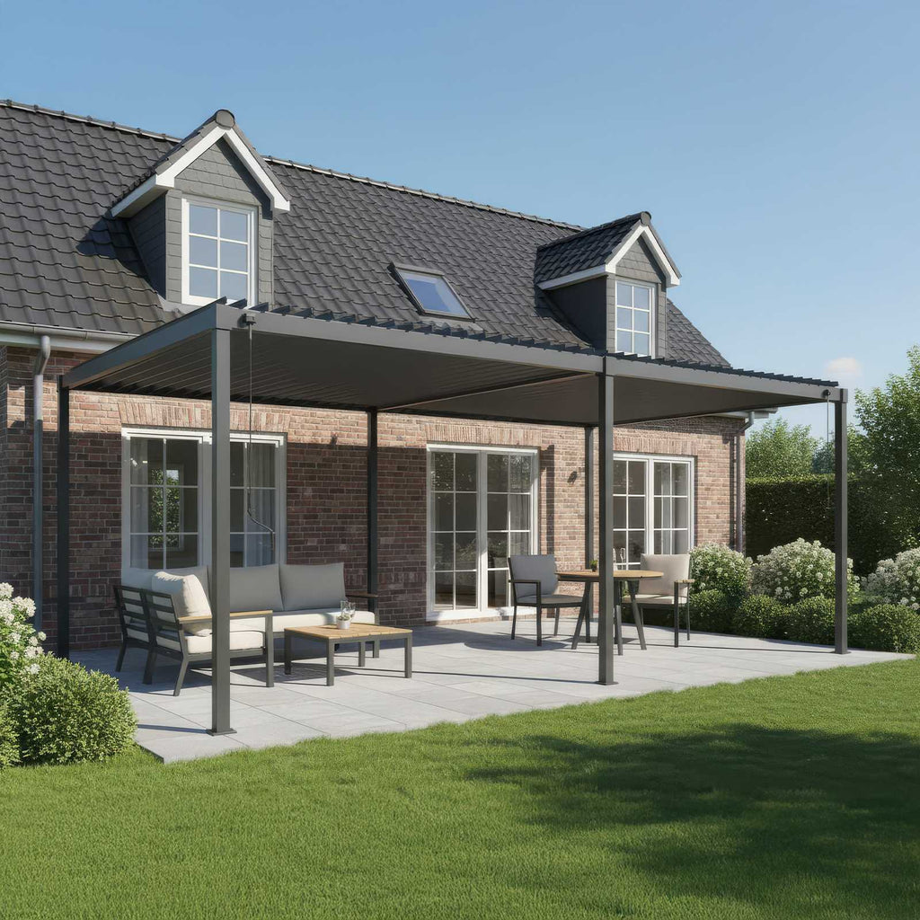 Nova Luna Aluminium Louvred Roof Pergola | Galvanised Steel Garden Pergola with Manual Opening Roof