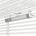 Dimension diagram: the Nova Hestia 2kW heater measures 64cm long, 10cm high and 8cm deep