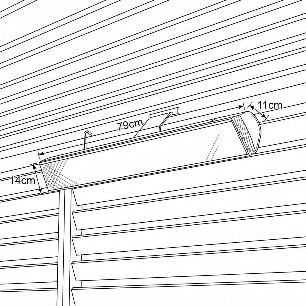 Dimension diagram: the Nova Zesti 2000W measures 79cm long, 14cm high and 11cm deep