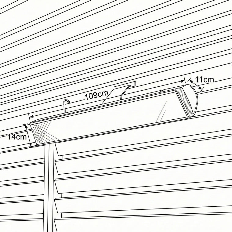 Dimension diagram: the Nova Zesti 3000W measures 109cm long, 14cm high and 11cm deep