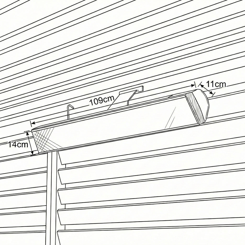 Dimension diagram: the Nova Zesti 3000W measures 109cm long, 14cm high and 11cm deep