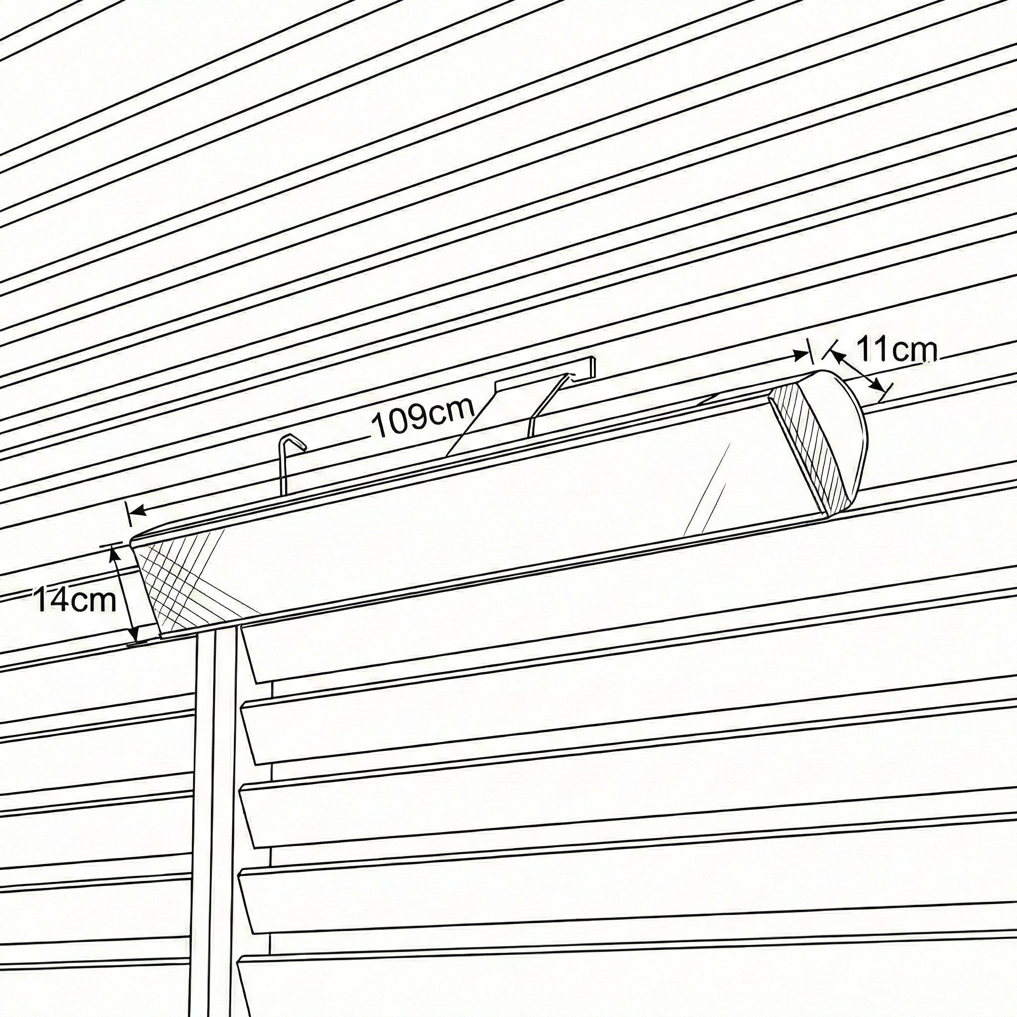 Dimension diagram: the Nova Zesti 3000W measures 109cm long, 14cm high and 11cm deep