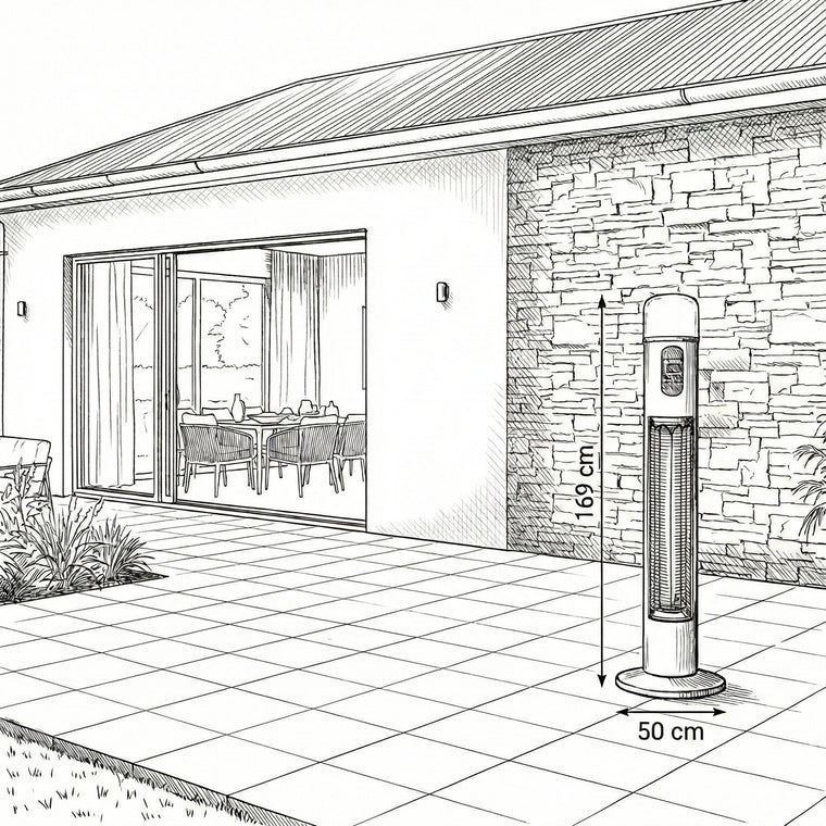 Dimension diagram: the Nova Diana stands 169cm tall on a 50cm base