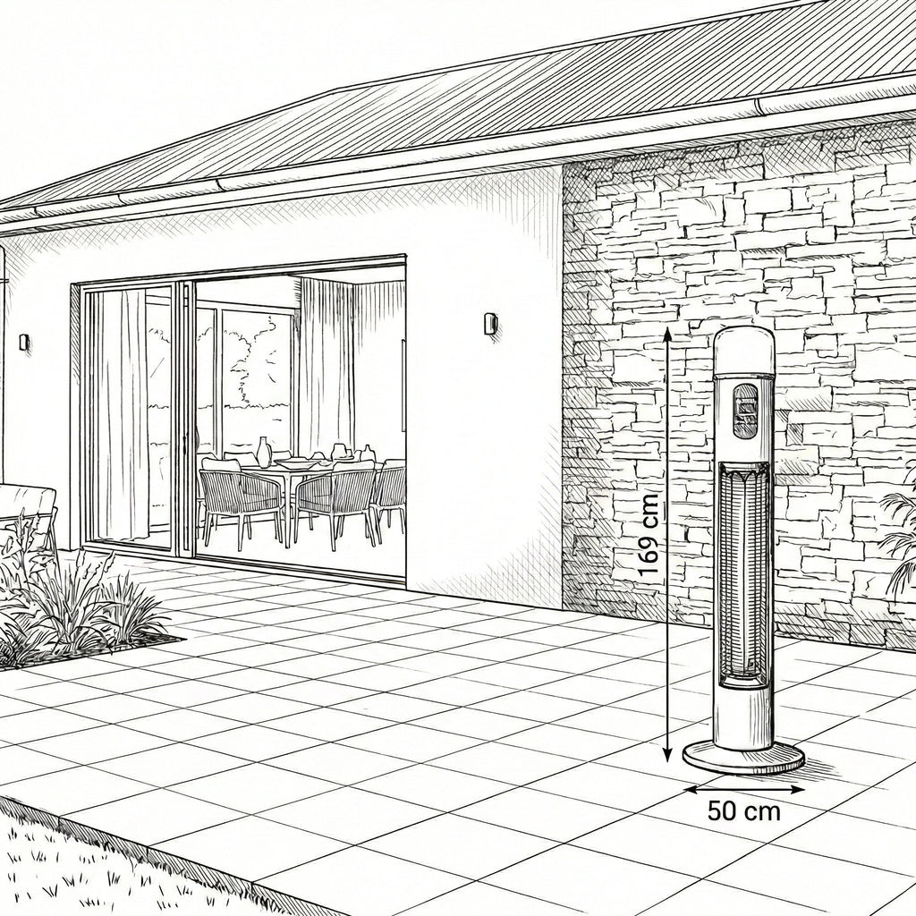Dimension diagram: the Nova Diana stands 169cm tall on a 50cm base