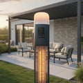 Nova Diana pedestal heater, close view of the control panel and lit LED lamp