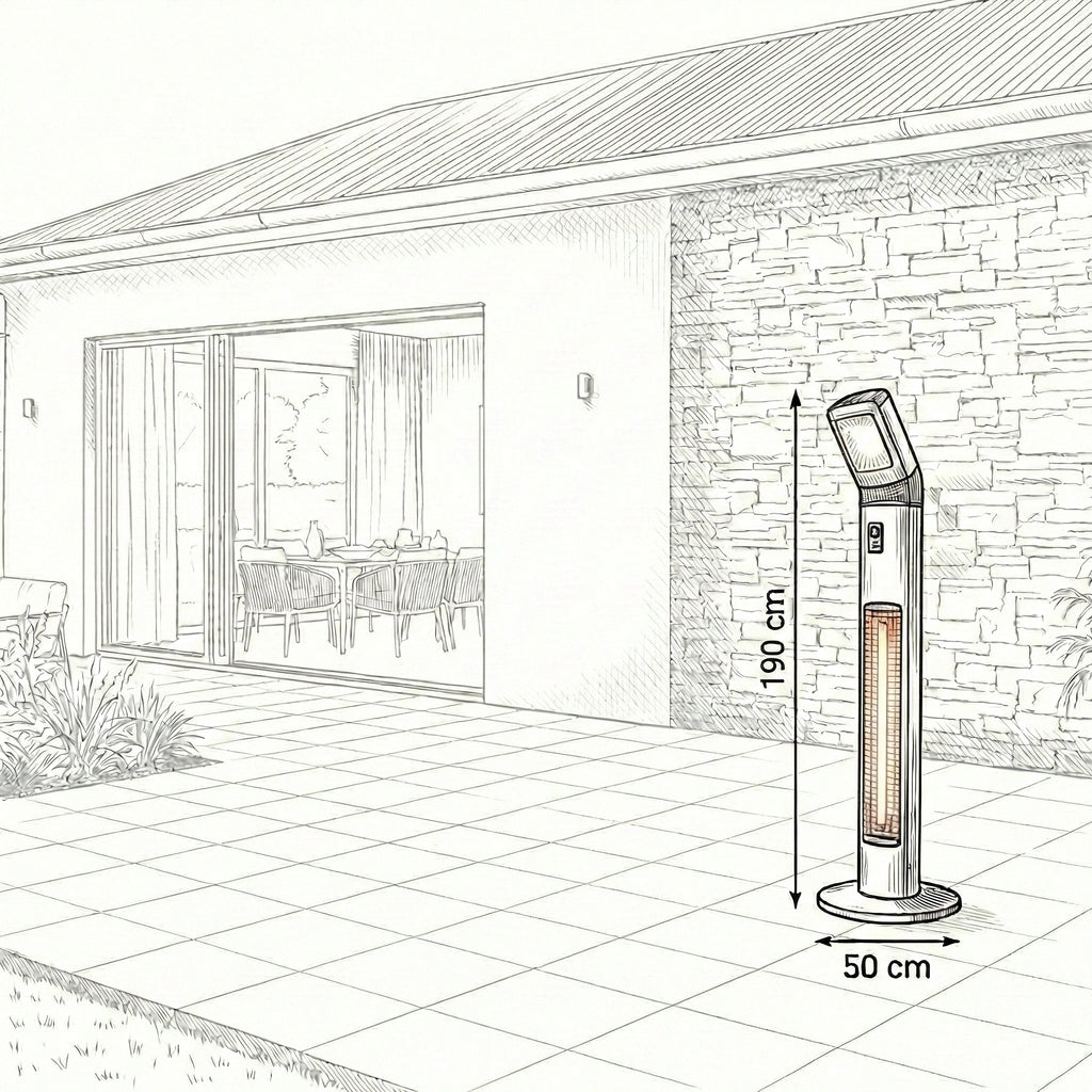 Dimension diagram: the Nova Apollo stands 190cm tall on a 50cm base