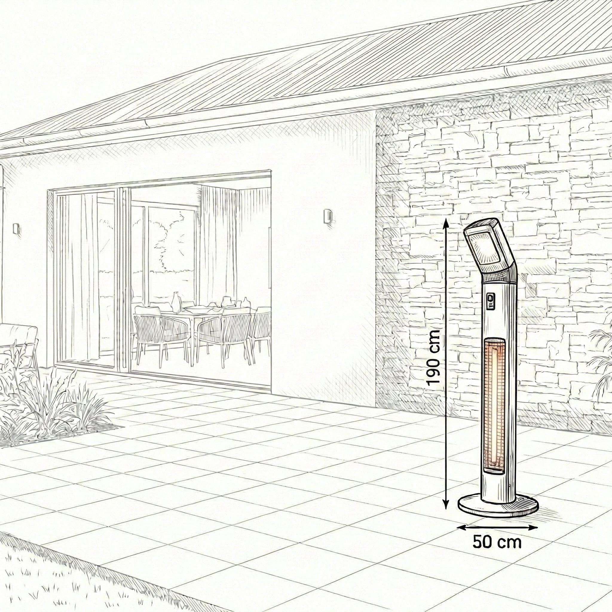 Dimension diagram: the Nova Apollo stands 190cm tall on a 50cm base