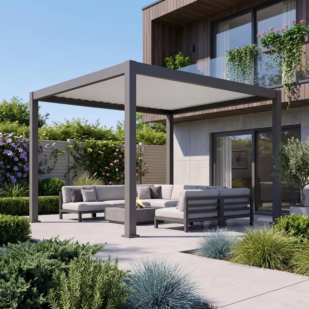 Nova Umbra fixed roof pergola in Grey and Pebble, N26296