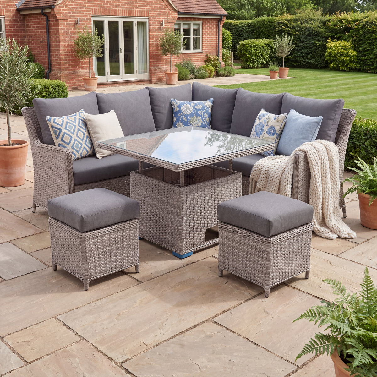 Nova Magnus Compact Corner Sofa Lounge Dining Set with Square Rise & Fall Table (Plus), N27214