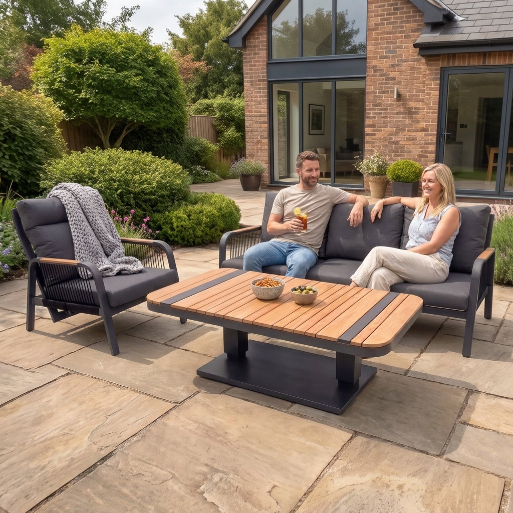 Nova Harvey 3 Seater Sofa Reclining Lounge Dining Set with Rectangular Rising Table, Grey, N27004