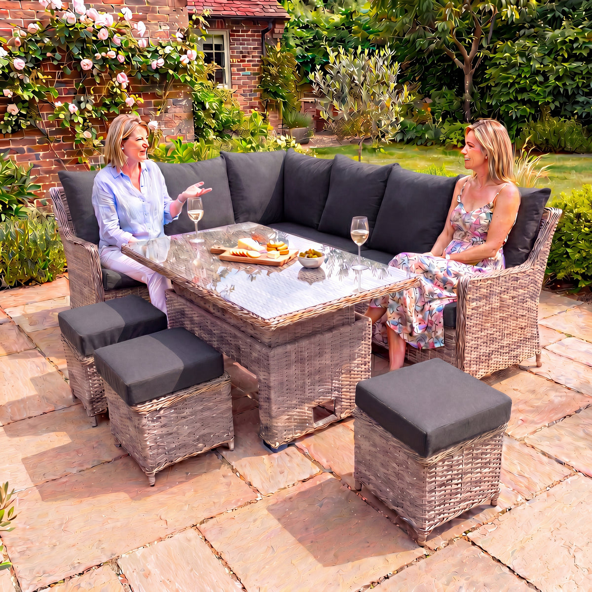 Nova Magnus Left Hand Corner Sofa Lounge Dining Set with Rectangular Rise & Fall Table, N27041