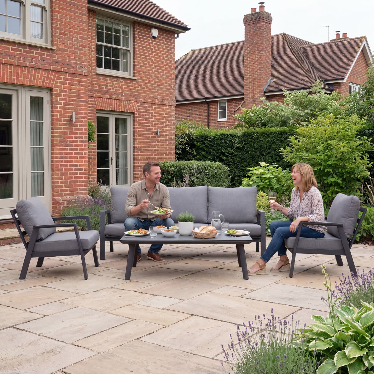 Nova Phoenix 3 Seater Sofa Lounging Set with Rectangular Coffee Table, Grey, N25028