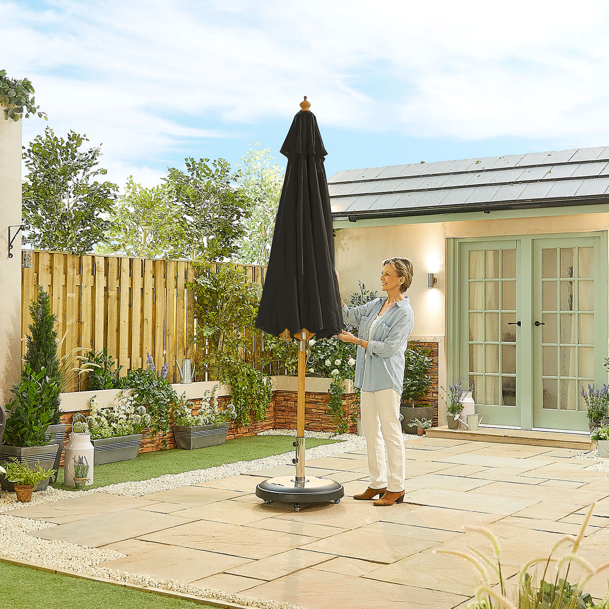 Nova Sylva Deluxe Wooden Parasol, 3m Round, Black, N15285