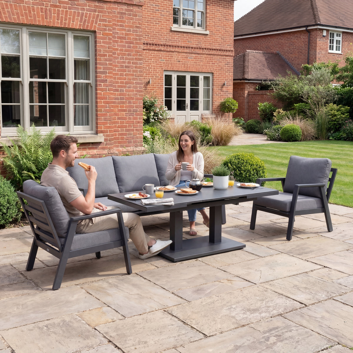 Nova Phoenix 3 Seater Sofa Lounge Dining Set with Rectangular Extending Rising Table, Grey, N25022