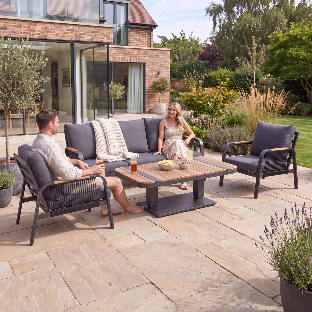 Nova Harvey 3 Seater Sofa Lounge Dining Set with Rectangular Rising Table, Grey, N27002