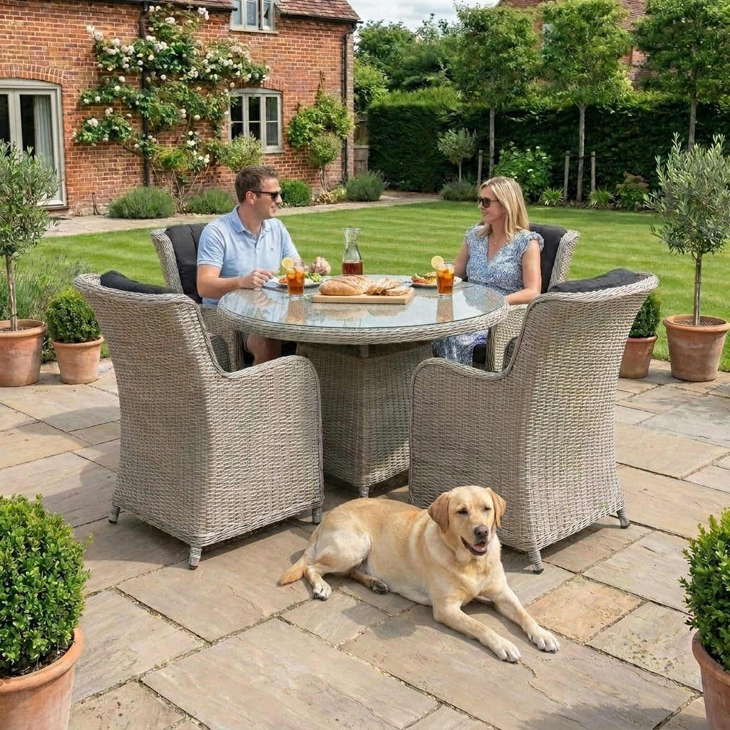 Nova Avery 4 Seat Dining Set with 1.2m Round Table (Clear Glass), Grey, N27102
