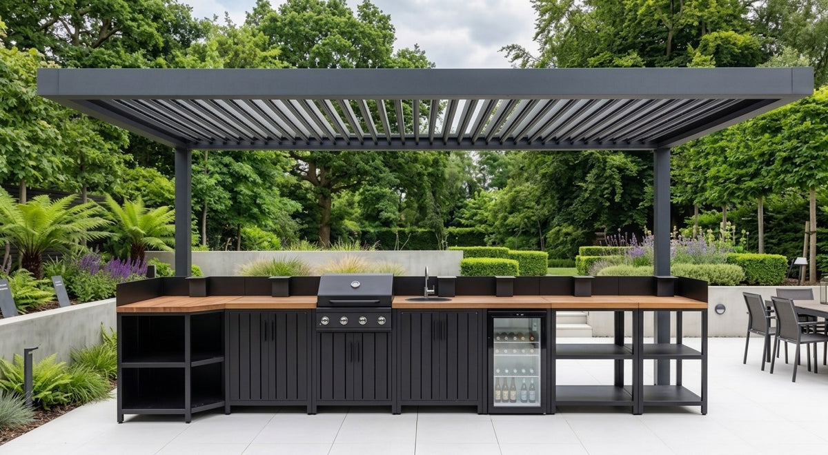 Nova Parrilla 4 Burner Gas BBQ with Double Cupboard Unit, Grey, N27261