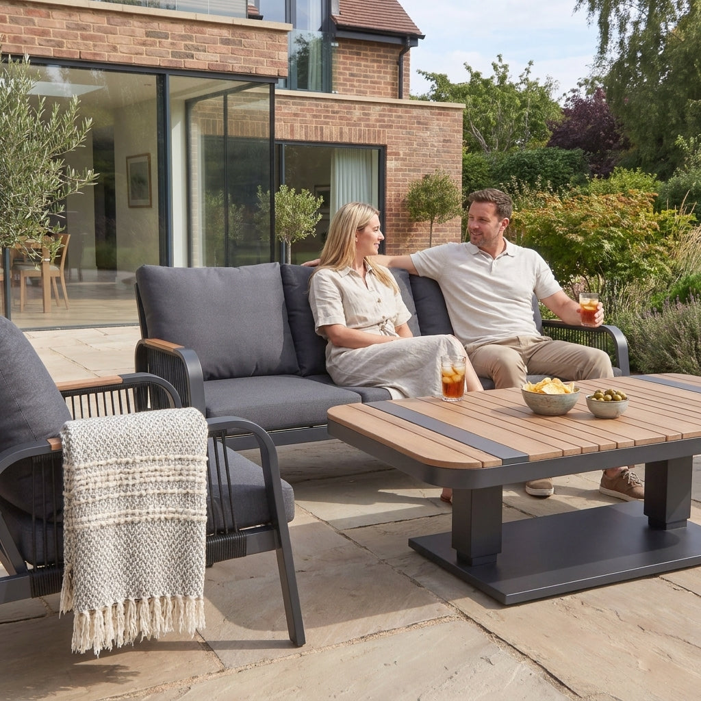 Nova Harvey 3 Seater Sofa Lounge Dining Set with Rectangular Rising Table (Plus), Grey, N27003