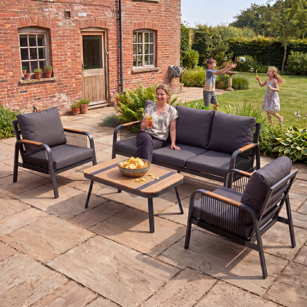 Nova Harvey 3 Seater Sofa Lounging Set with Rectangular Coffee Table, Grey, N27007