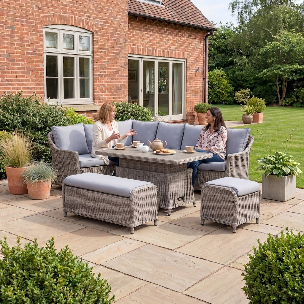 Nova Ivy Right Hand Corner Sofa Lounge Dining Set with Rectangular Rise & Fall Table, N26008