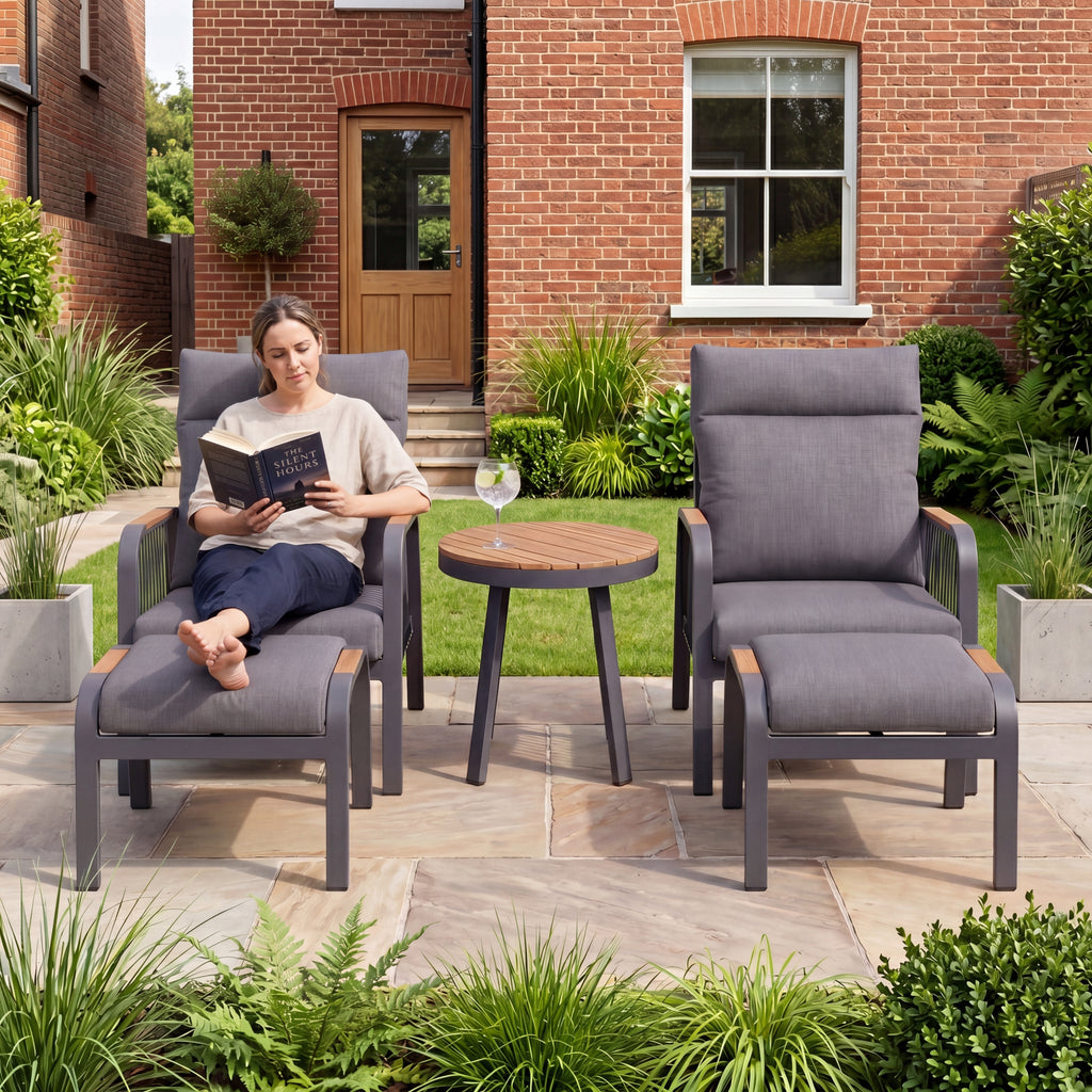 Nova Harvey 5pc Reclining Lounging Set with Round Side Table, Grey, N27010