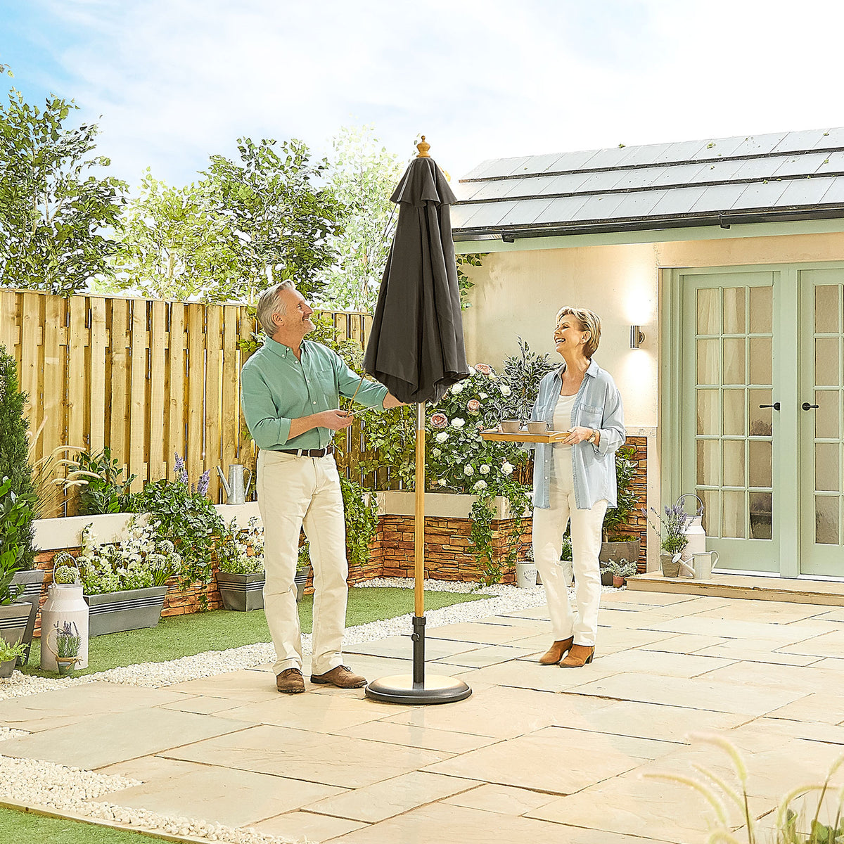 Nova Sylva Wooden Parasol, 2m Round, Grey, N17222