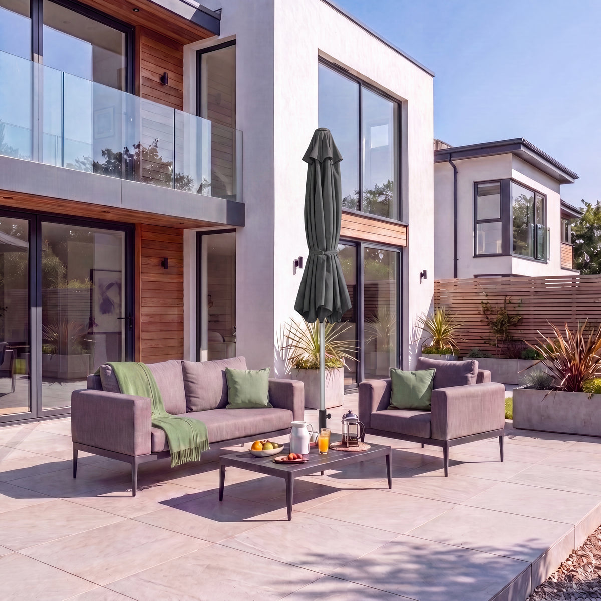 Nova Solis Enzo Crank Operated Deluxe Parasol, 3.5m round, Dark grey, N24258