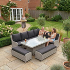 Nova Avery Grande Right Hand Corner Sofa Lounge Dining Set with Rectangular Rise & Fall Table (Plus), Grey, N27094
