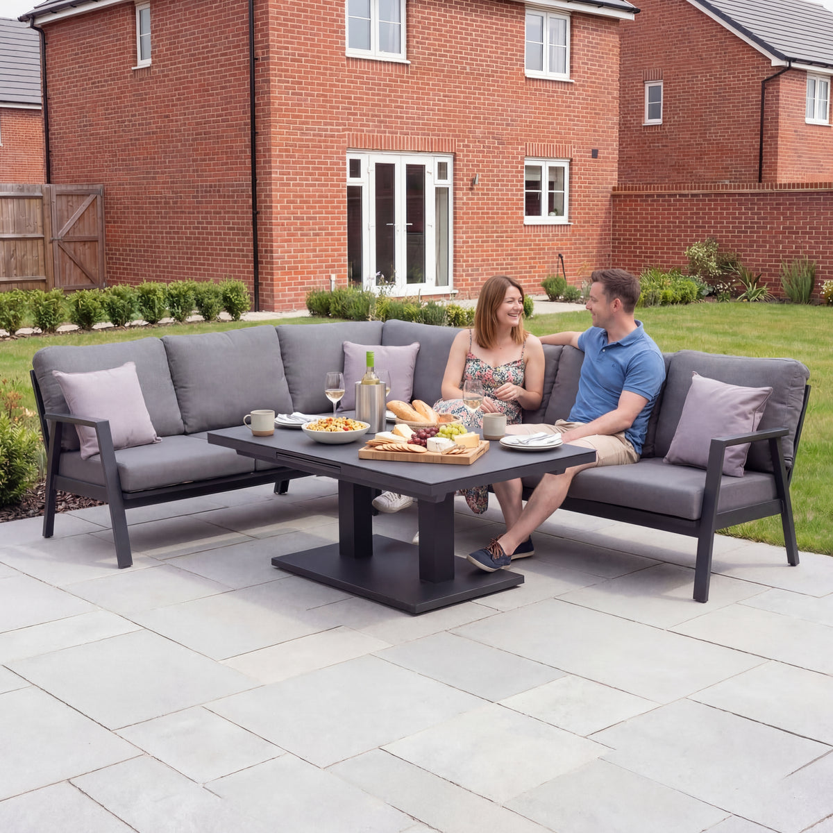 Nova Phoenix L-Shaped Corner Sofa Lounge Dining Set with Rectangular Rising Table, N25019