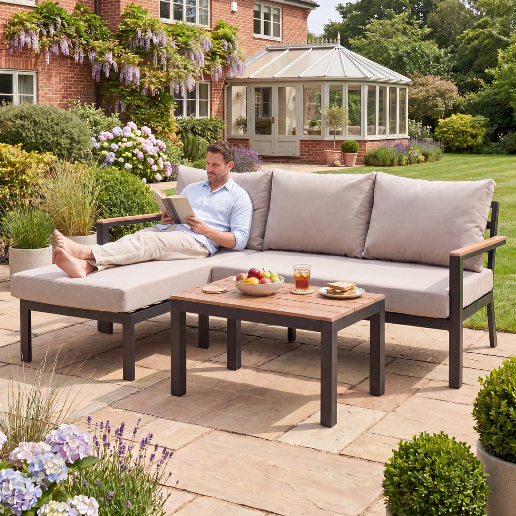 Nova Heidi 3 Seater Chaise Sofa Lounging Set with Rectangular Coffee Table, N25008