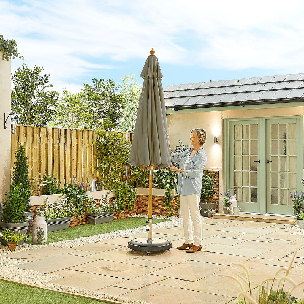 Nova Sylva Deluxe Wooden Parasol, 3m Round, Grey, N17226