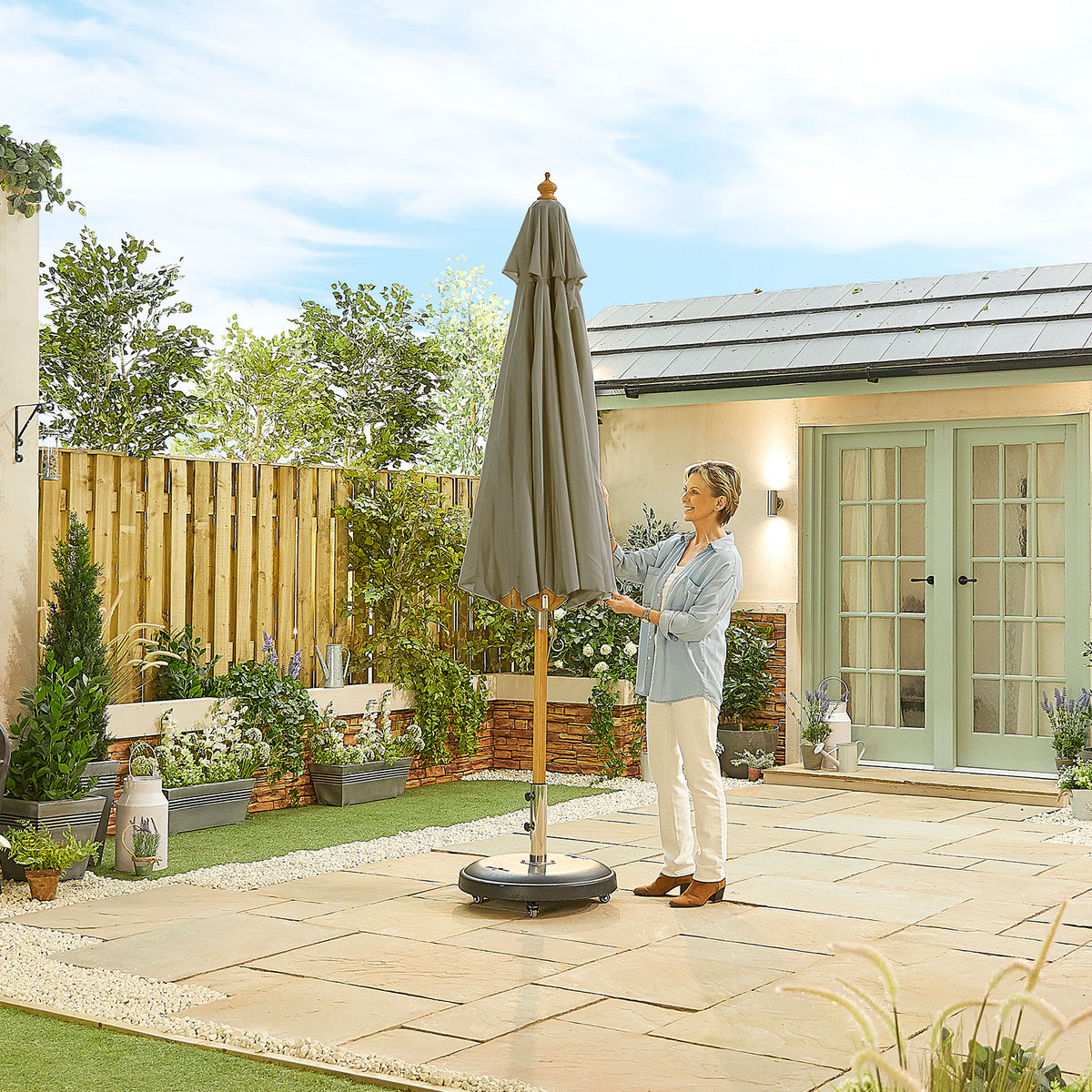 Nova Sylva Deluxe Wooden Parasol, 3m Round, Grey, N17226